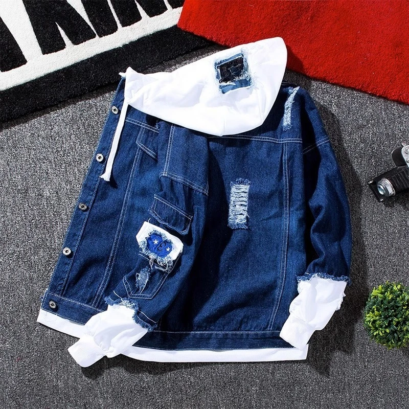 

Spring and Autumn New Patchwork Denim Jackets for Men, Korean Style Trendy Brand Casual Baseball Jackets, Versatile Couple Coats