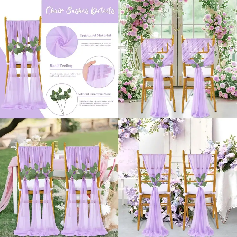 

Light Purple Chair Sashes Set of 36 for Wedding Aisle with Eucalyptus Decor