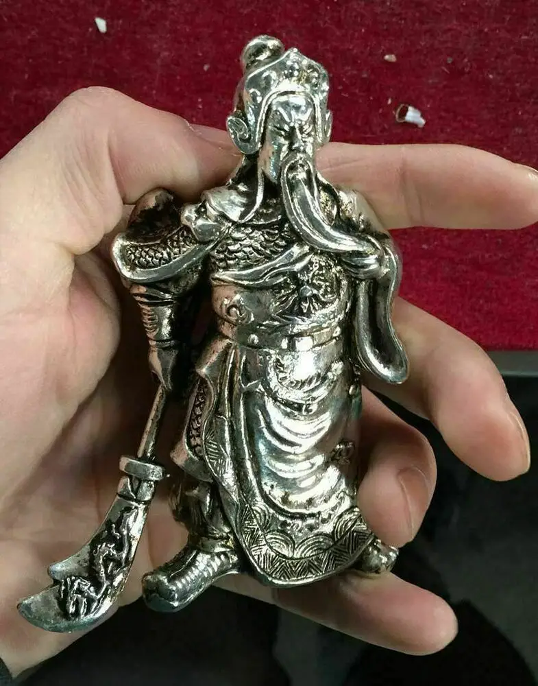 

Handmade Sculpture of The Miao Silver Statue, China's God of Wealth - Guan Yu