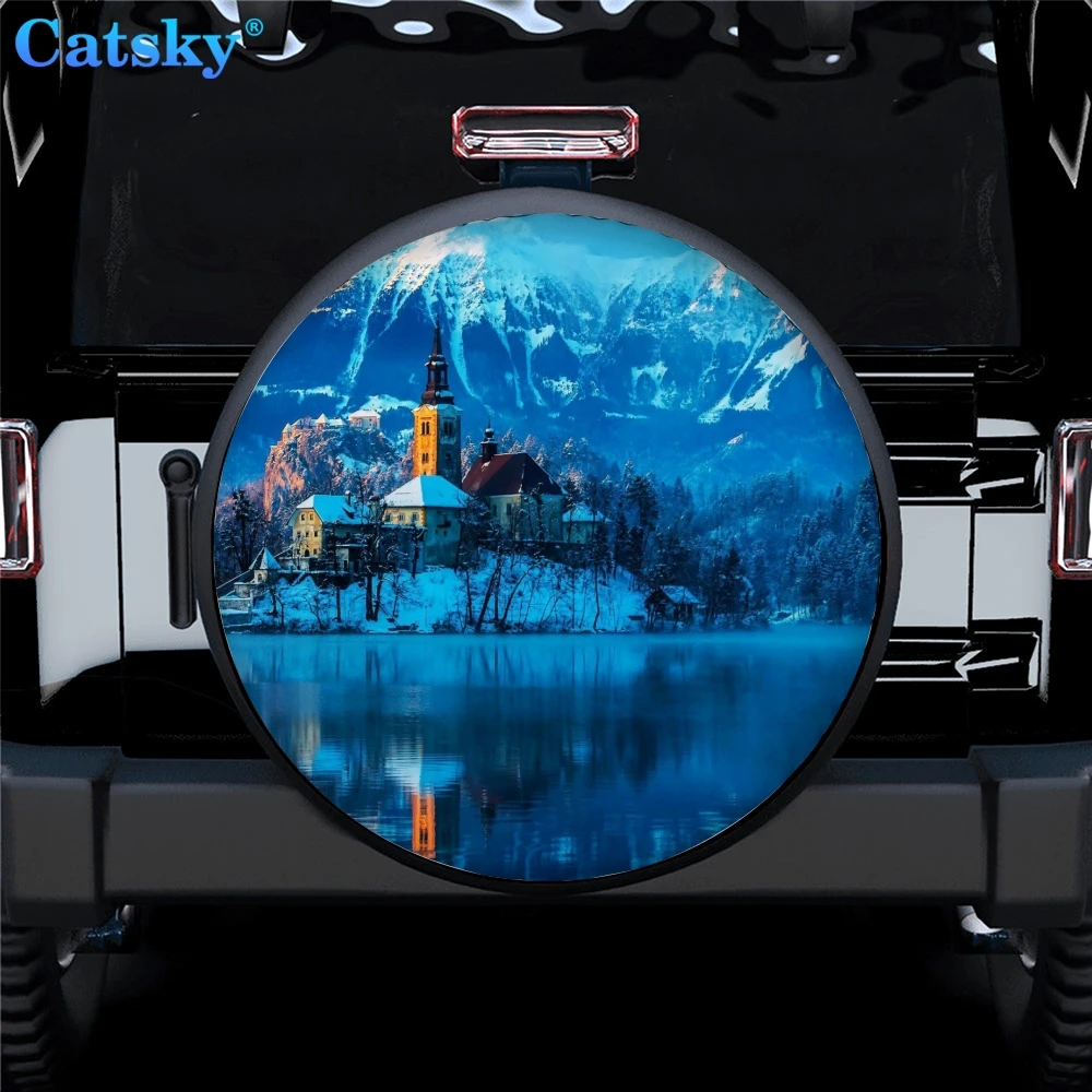 Blue Mountain Car Spare Tire Protect Cover for Any Car,Camper Spare Tire Decoration Cover Spare Tire Cover Without Backup Hole