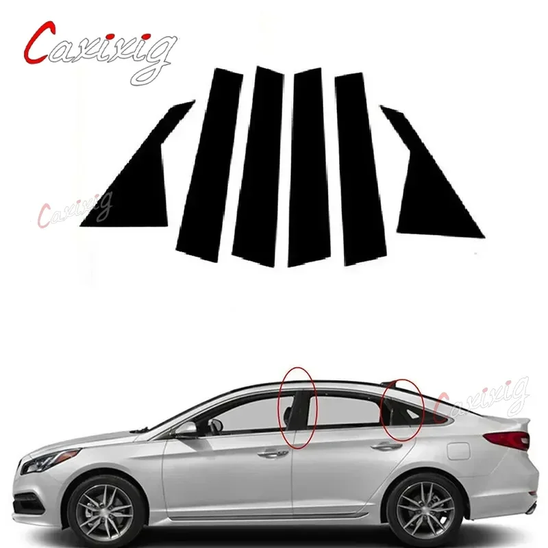 6 шт. автомобильные стойки, накладка на дверное окно, наклейка, наклейка для Hyundai Sonata 2015 2016 2017 2018 2019, глянцевый черный пианино