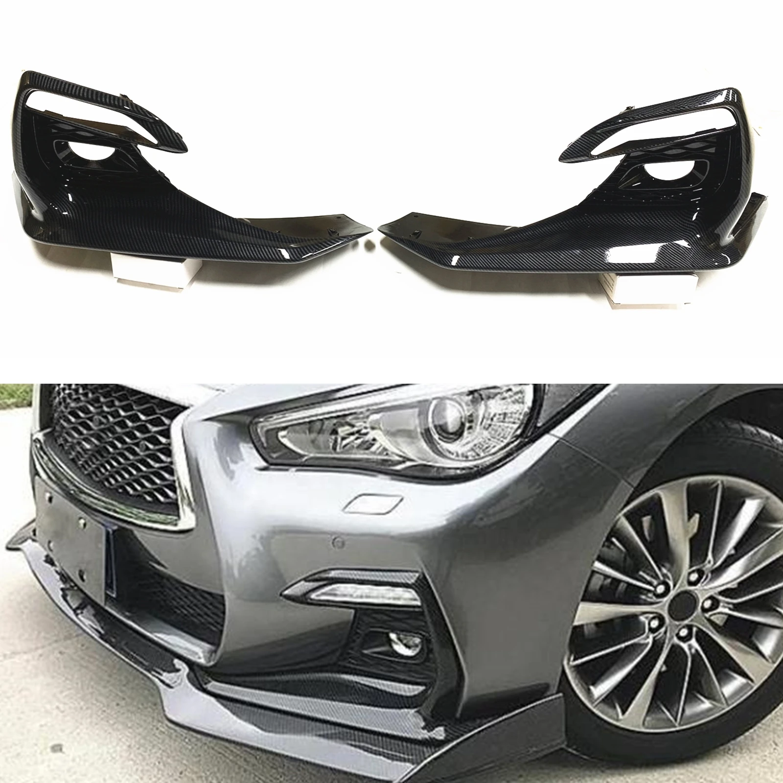 

Car Front Bumper Side Air Vent Intake Frame Fog Light Bezel Lamp Foglamp Cover For Infiniti Q50 Sport 2018-2023