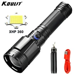 KDULIT XHP360 Super Bright LED Flashlight USB Rechargeable Tactical Torch Long Range Zoomable Outdoor Emergency Camping Lantern