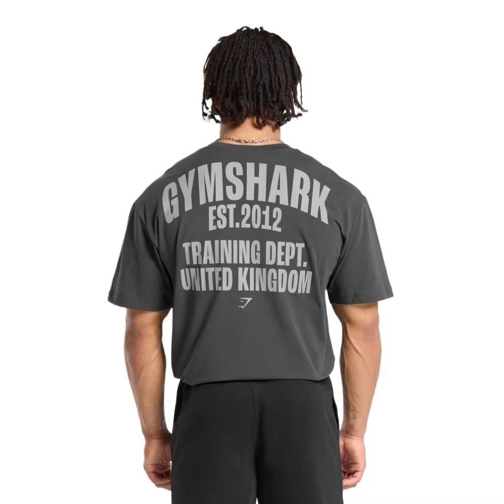 American Muscle Shark T-shirt Street Fitness Gymshark Sports Short-sleeved Tees Men Women Chris Training Strength Cotton Tops