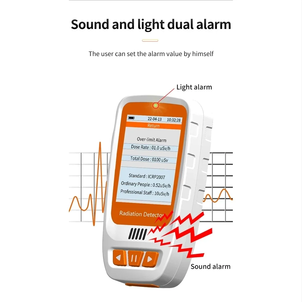 HFS-20 Handheld Geiger Counter Nuclear Radiation Detector Color Screen High Precision X β γ-ray Tester Dosimeter Alarm Settings