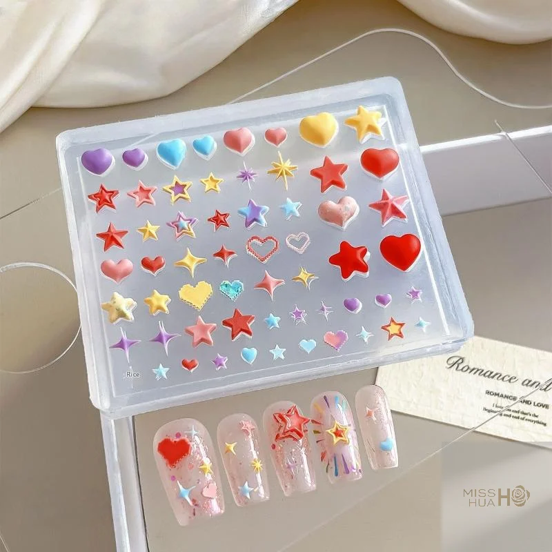 Novel 3D Silicone Mold for Heart Star Pentagram Nail Artistry, DIY Transparent Manicure Template for Decorative Nail Trinkets
