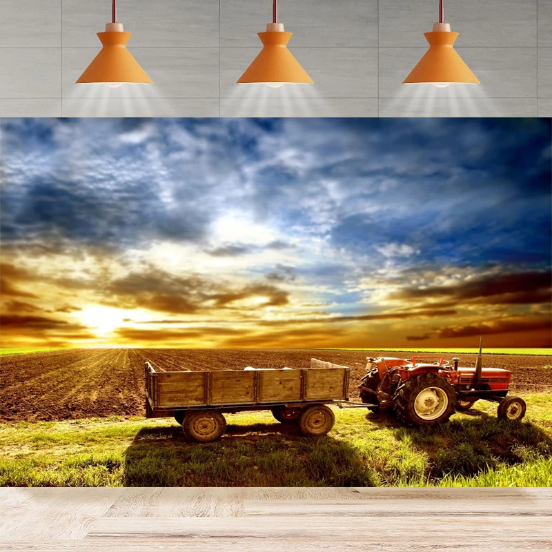 Farmland Agriculture Photography Background Autumn Harvest Season Countryside Farm Field Tractor Home Party Backdrop Wall Banner