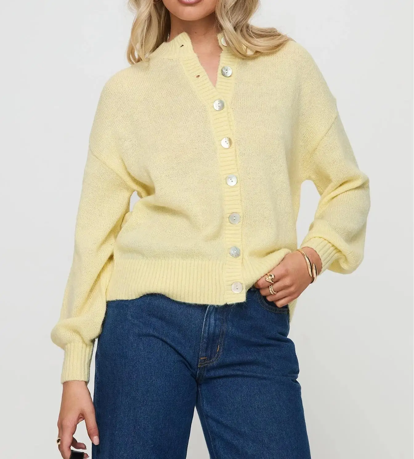 

New Elegant Woman Yellow Cardigan Knit Long Sleeves Single-Breasted Coats Autumn Wild Basic Womens New In Sweater Top S-XL