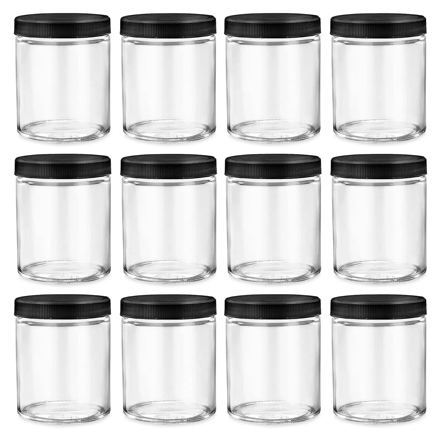 

Стеклянные банки для консервирования прямой формы, 6 унций, прозрачные, с черными пластиковыми крышками 63 мм, упаковка 12 штук