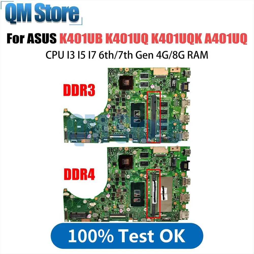 K401UB Laptop Motherboard For ASUS K401UQ A401U K401UQK A401UQ V401UQ V400U 4G 8G RAM I3 I5 I7 6th 7th Gen V2G DDR3