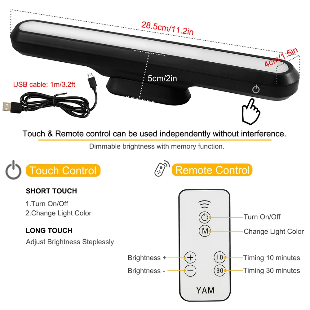 5W Rechargeable Under Cabinet Lights Dimmable Magnetic Closet Lights LED Desk Lamp Reading Light Bars Touch Control Night Lamp