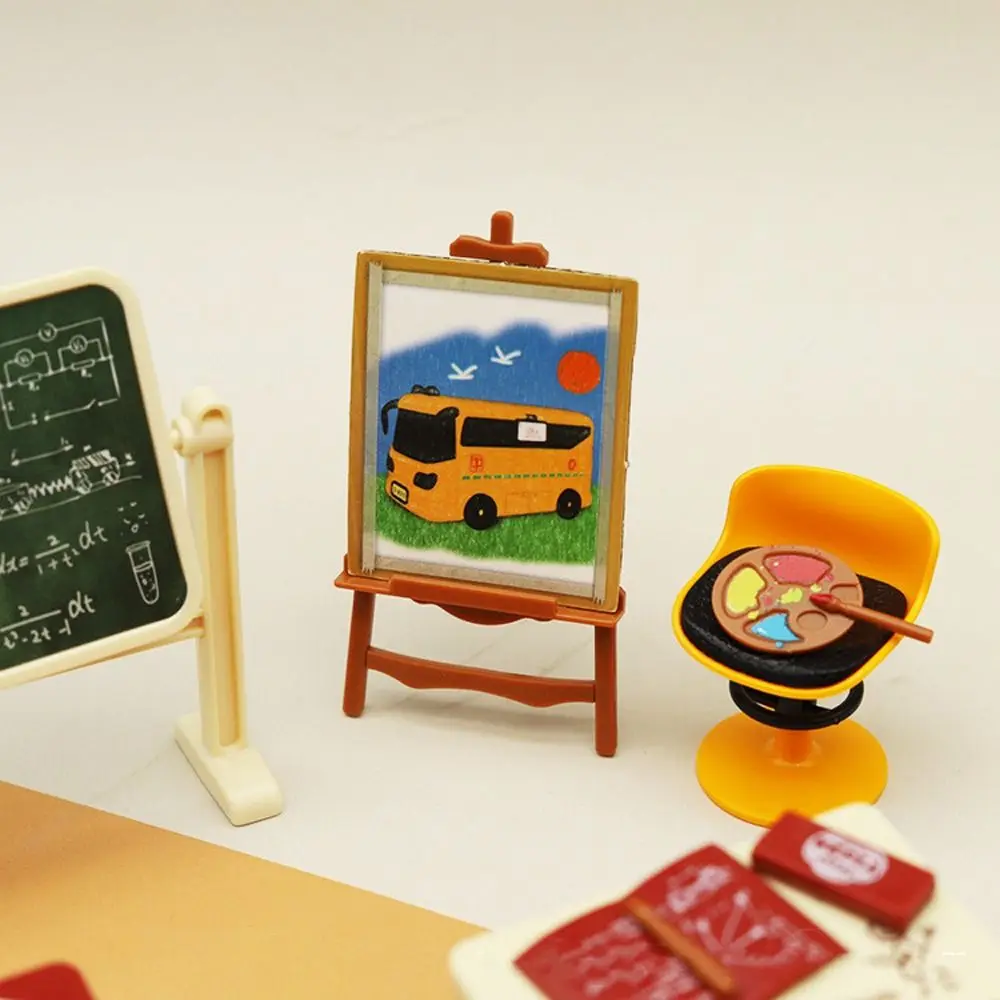 Desks Chairs Dollhouse Classroom Drawing Tool Blackboard Simulation Classroom Scene Mini 1:12 Miniature Furniture Pretend Play