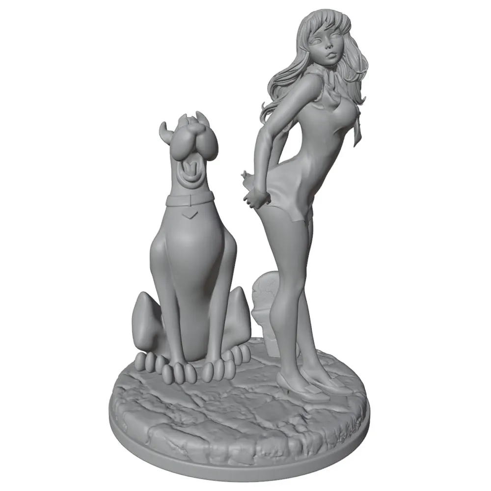 Figura de resina miniatura sin pintar: belleza pelo largo con mascota