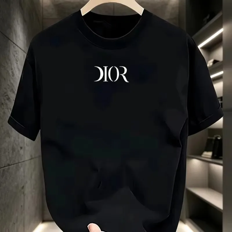 2026 New Men Crew Neck Short Sleeve T Shirt Simple Letter Print Casual Summer Basic Tee