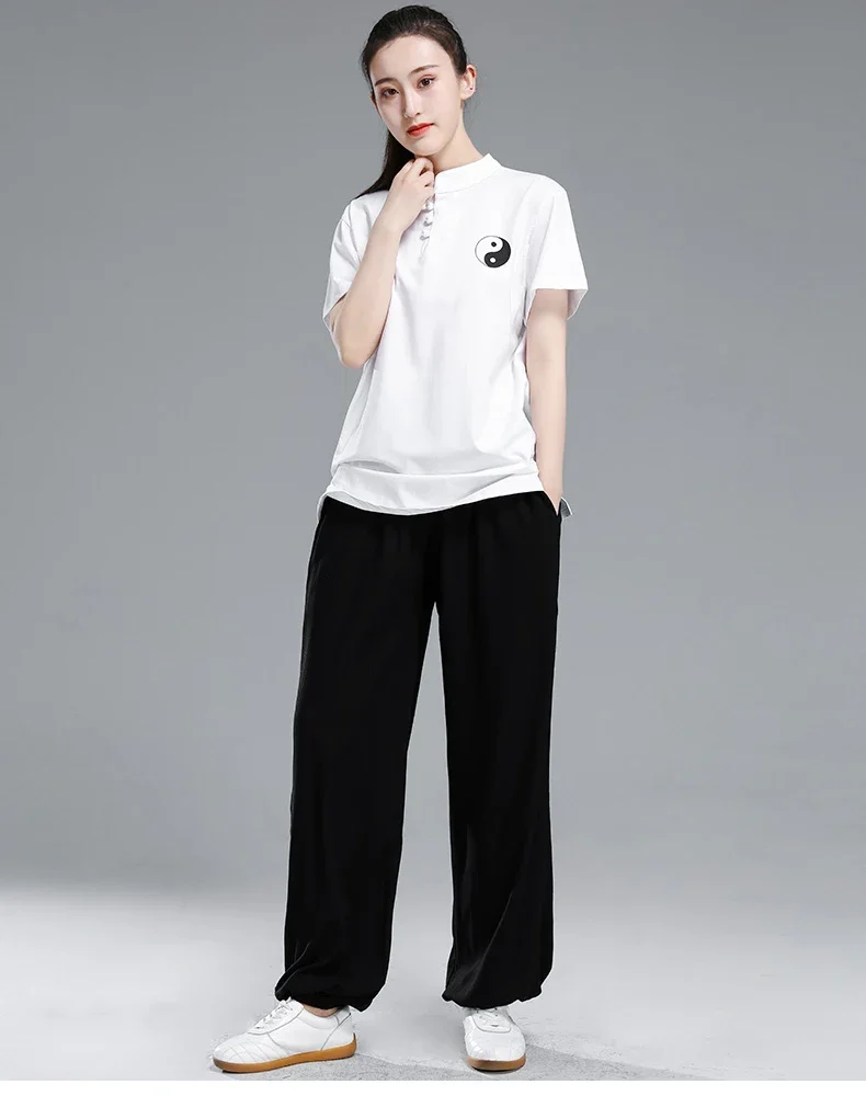 Tai Chi T-short short sleeved  summer men's and women's Tai Chi T-shirt solid color cotton team competition