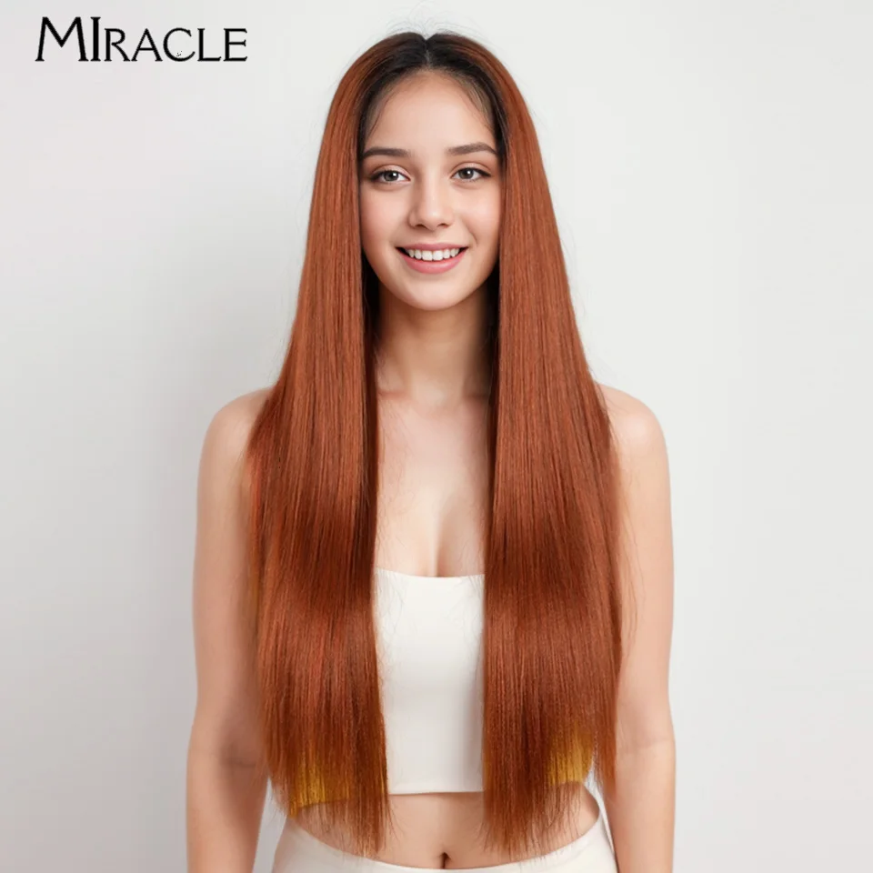 

Парик MIRACLE Straight Lace Front Ombre для женщин, блонд/черный, с плетеными прядями, натуральный африканский стиль