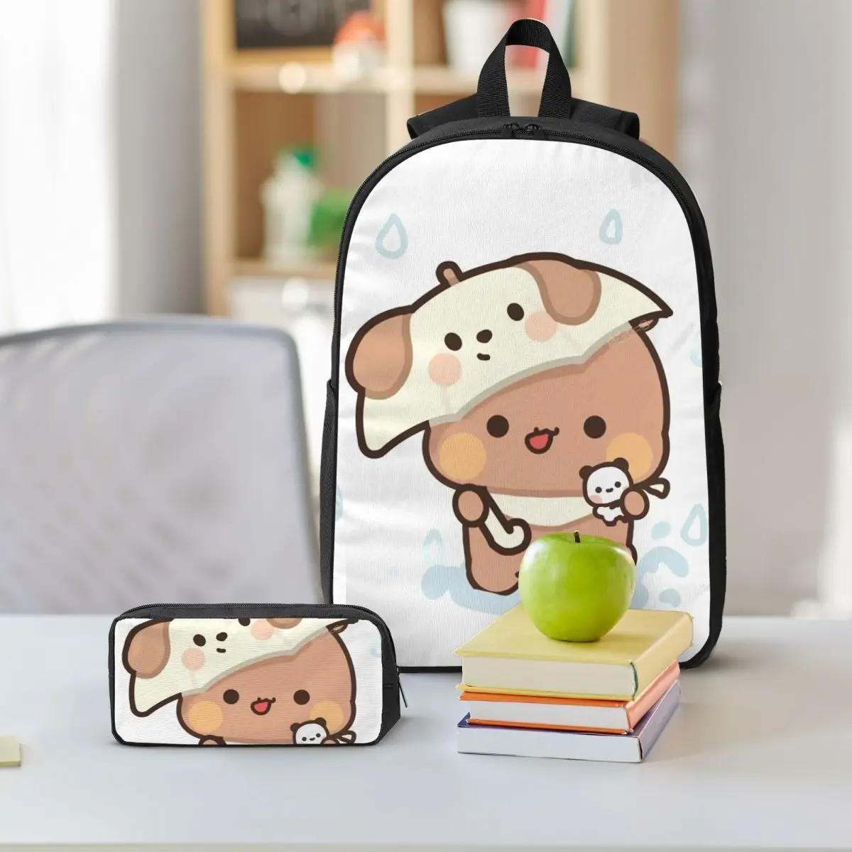 หมีและแพนด้า Bubu Dudu กระเป๋าเป้สะพายหลังนักเรียนสาว BookBag โรงเรียนกระเป๋าคอมพิวเตอร์ไหล่กระเป๋า 3 PS ถุงอาหารกลางวันฉนวนดินสอกรณี