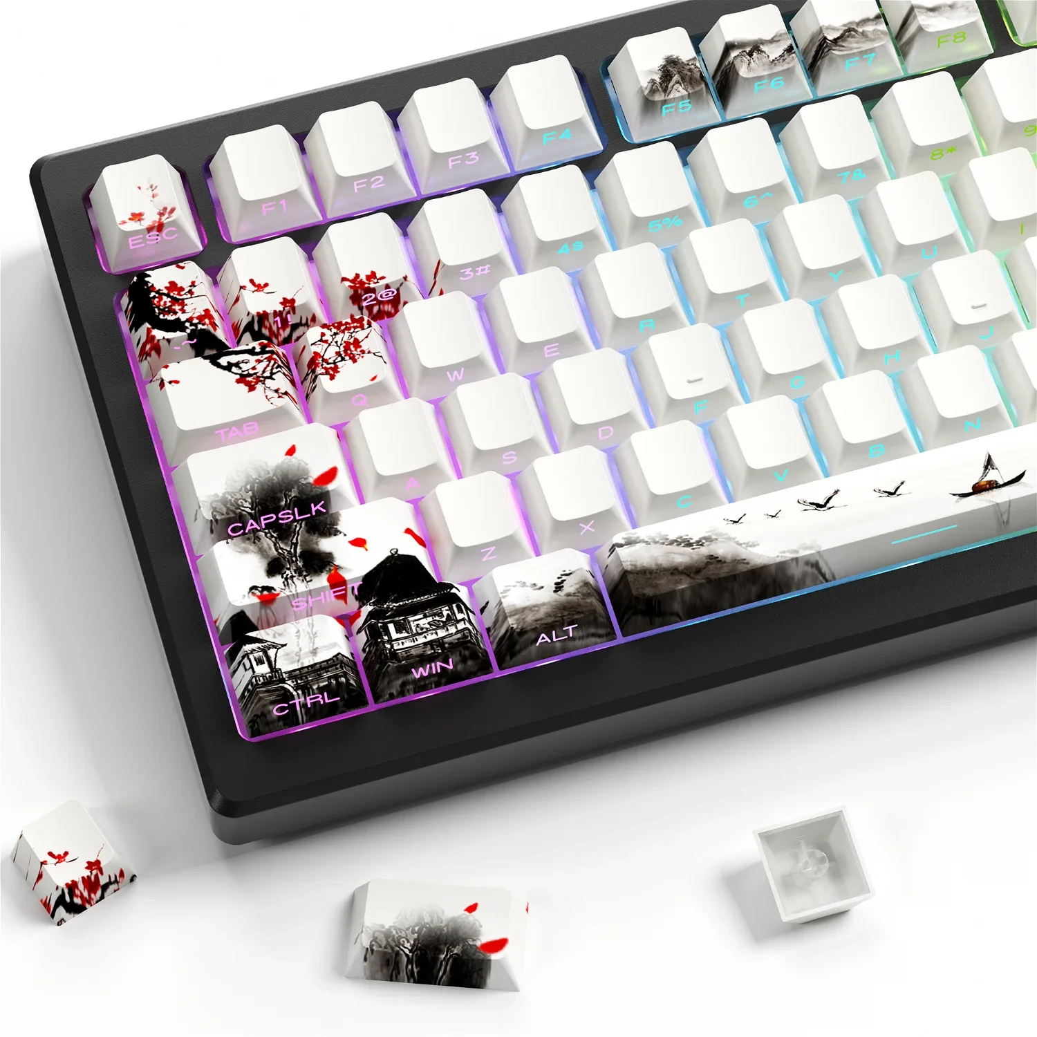 

Ink Plum Side-engraved Cherry Keycap Set PBT 128 Keys Translucent Personalized for 60/84/98/108 Mechanical Keyboards