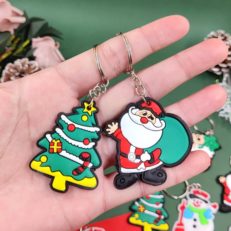 100pcs Christmas Keychain Party Favor for Kids Santa Claus Snowman Mini Cute Keyring for Classroom Prizes Christmas Gift