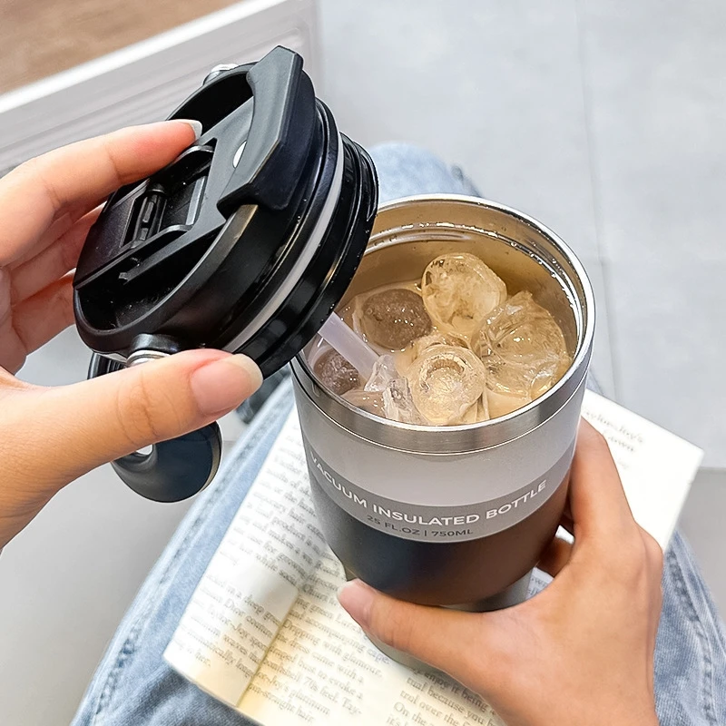 30oz Tumbler 304 Stainless Steel Double Wall Vacuum Car Drivers Leakproof Handle Straw Lid Hot Cold Large Capacity Thermos Cup