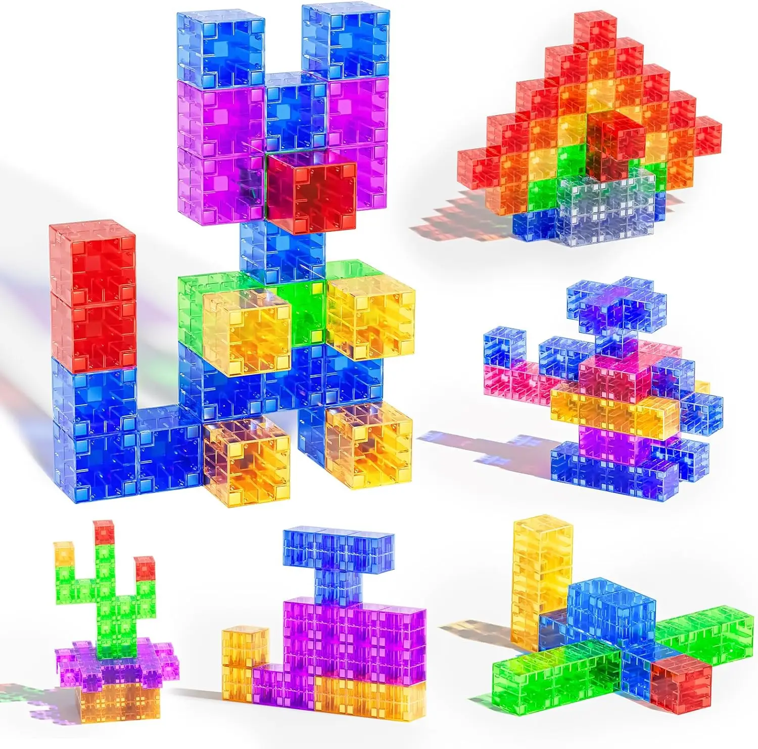 

56PCS Transparent Magnetic Building Blocks, STEM Educational Toys for Toddlers Ages 3-5, Montessori Sensory Play