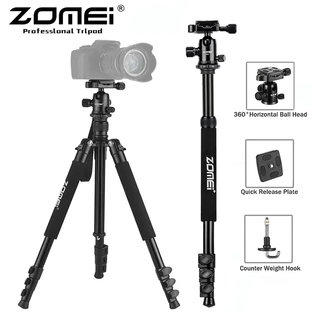 

ZOMEI Q555 Professional Portable Camera Tripod Lightweight 5kg Load Capacity 45/157cm Aluminum DSLR Tripods Travel Quick Release