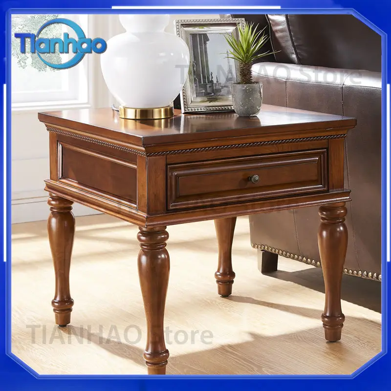 Vintage French Style Bedside Table for Small Space Storage Cabinet Solid Wood Mid Century Modern Nightstand for Bedroom
