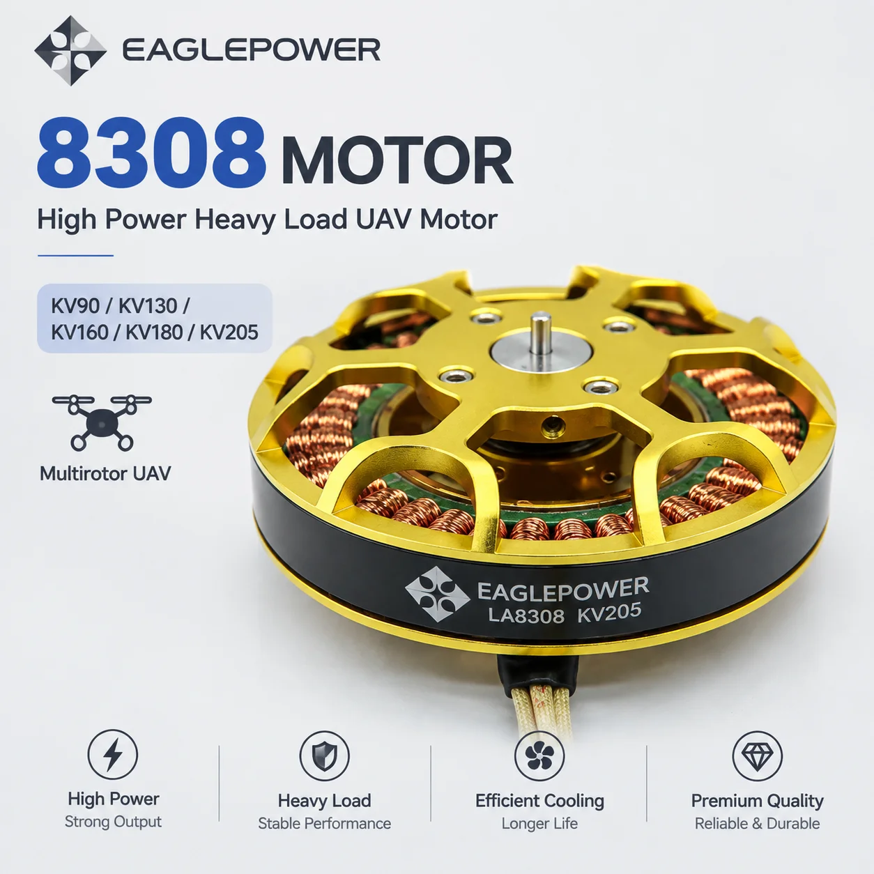 Eaglepower 8308 Brushless Motor KV90 KV130 KV160 KV180 KV205 Heavy Load Motor for HLY W9225 Multirotor UAV