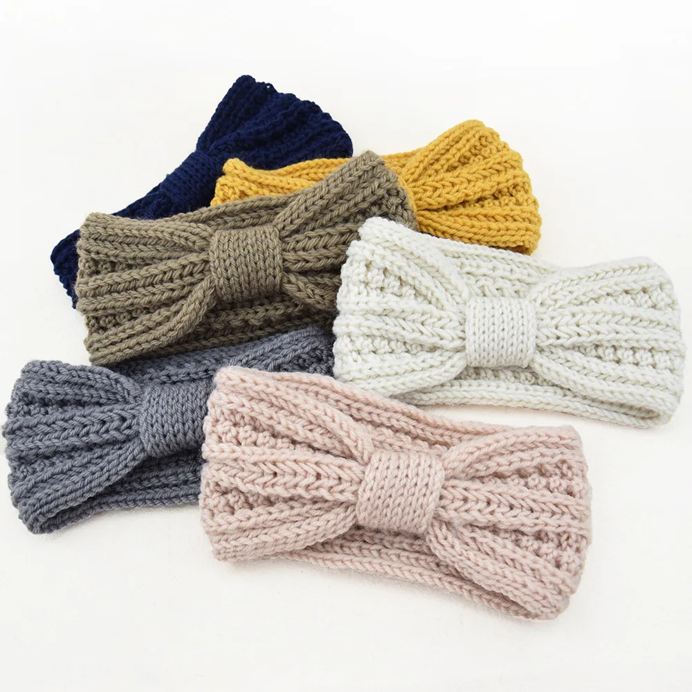 New Wheat Ear Bowknot Knitted Headbands for Woman Solid Hairband Elastic Sports Yoga Headwear Girls Hair Band Hair Accessories