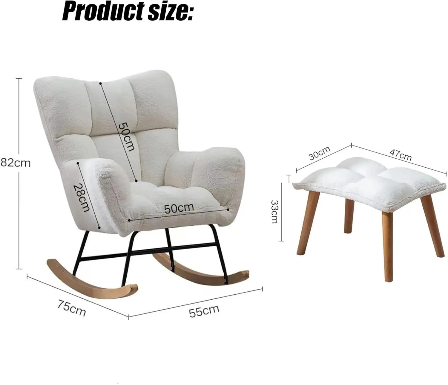 Armchair Relaxing Padded Seat, with Footstool, for Living Room Bedroom OfficeLeisure Relax Chair Withfootstool white