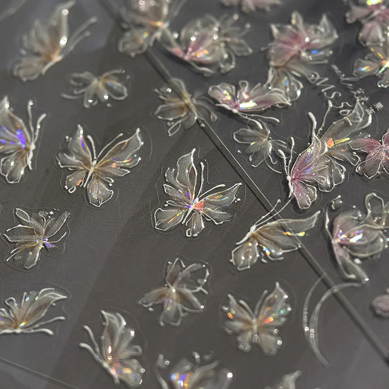 Borboleta Aurora Shape Nail Sticker, Enhancement Adesivo, realista estereoscópico para Nail Salon, DIY