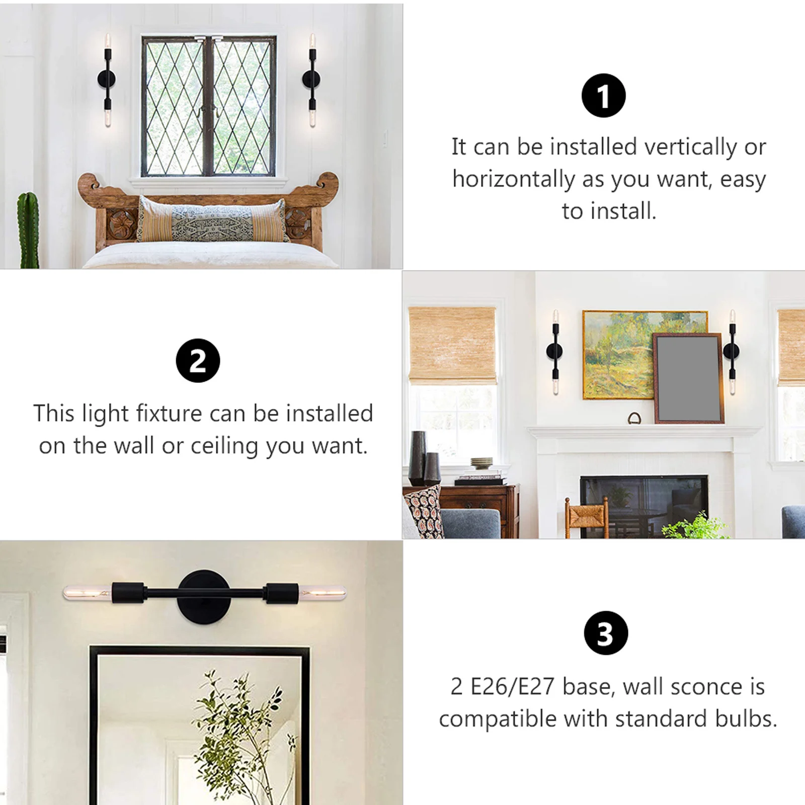 

Industrial Wall Light Black 2-Light Vanity Sconce For Bathroom Modern Minimalist Double Lamp Fixture Ceiling Mount Iron