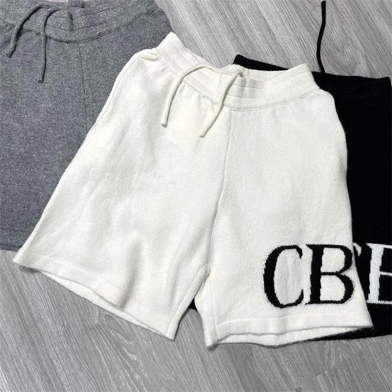 24ss CB Logo Grey Woolen Men Shorts Top Quality CB Jacquard Oversized Shorts Women Casual Pants