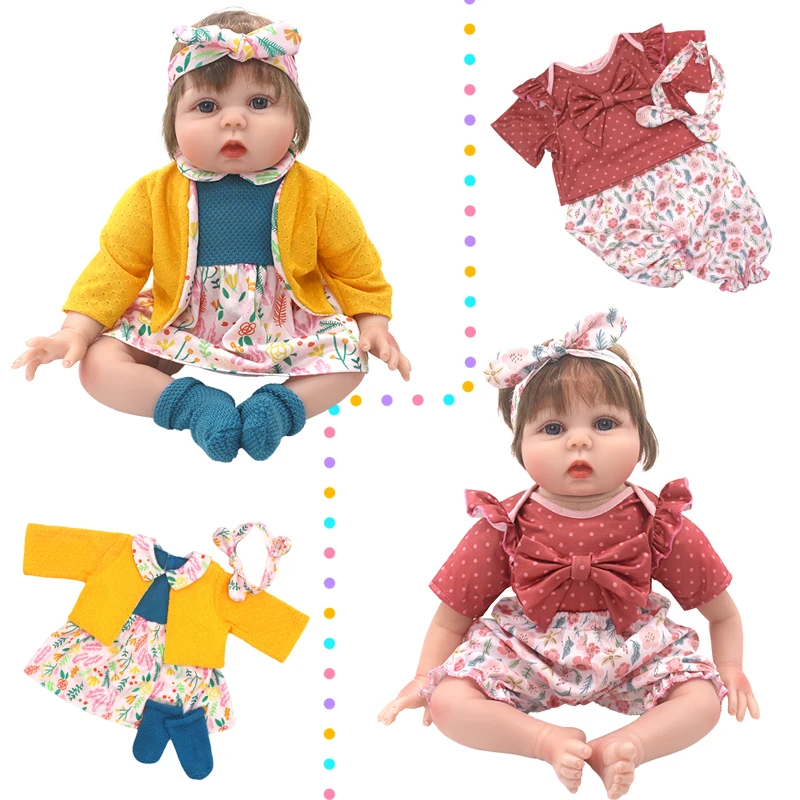 ZWOOS Ropa Para Muñecas Bebé De 50-55 Cm, Conjunto De Osito Marrón Con Cinta Adhesiva Trasera, Fácil De Poner Y Quitar, Regalo Ideal Para Niñas Y Niños