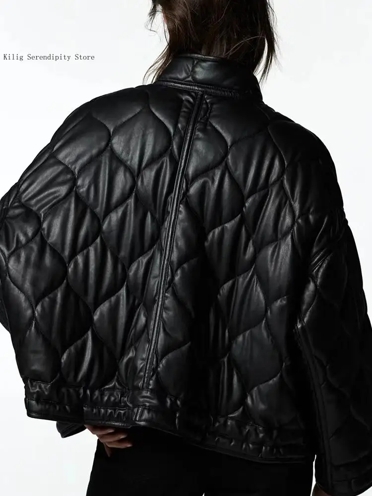 Thickened Pu Coat Winter Quilted Jacket Faux Leather Street Clothing Cotton-Padded Women\'s Warm Jacket