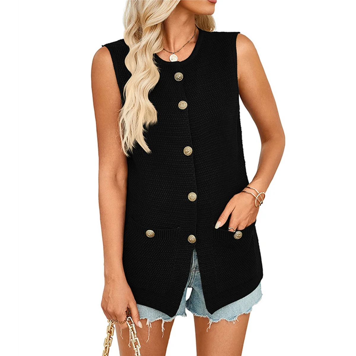 ABQR Women'S 2025 Summer Sweater Vest Sleeveless Knit Cardigan Button Down Tank Tops