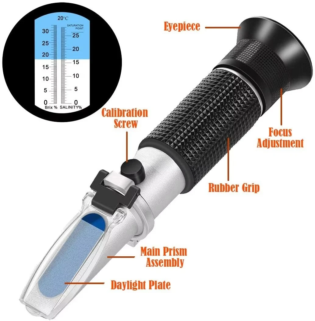 More Popular 2 in 1 Brix Salinity Refractometer for Testing Sugar Content and Salinity