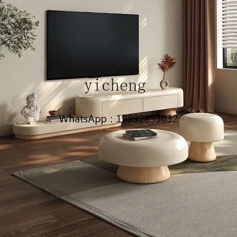 solid wood combination coffee table telescopic TV cabinet floor-to-ceiling living room storage cabinet small apartment