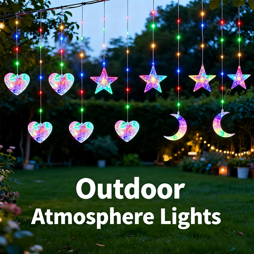 Moon/Star/Love Heart Christmas Lights LED String Lights Fairy Curtain Light for Holiday Wedding Party Room Decoration Strip Lamp
