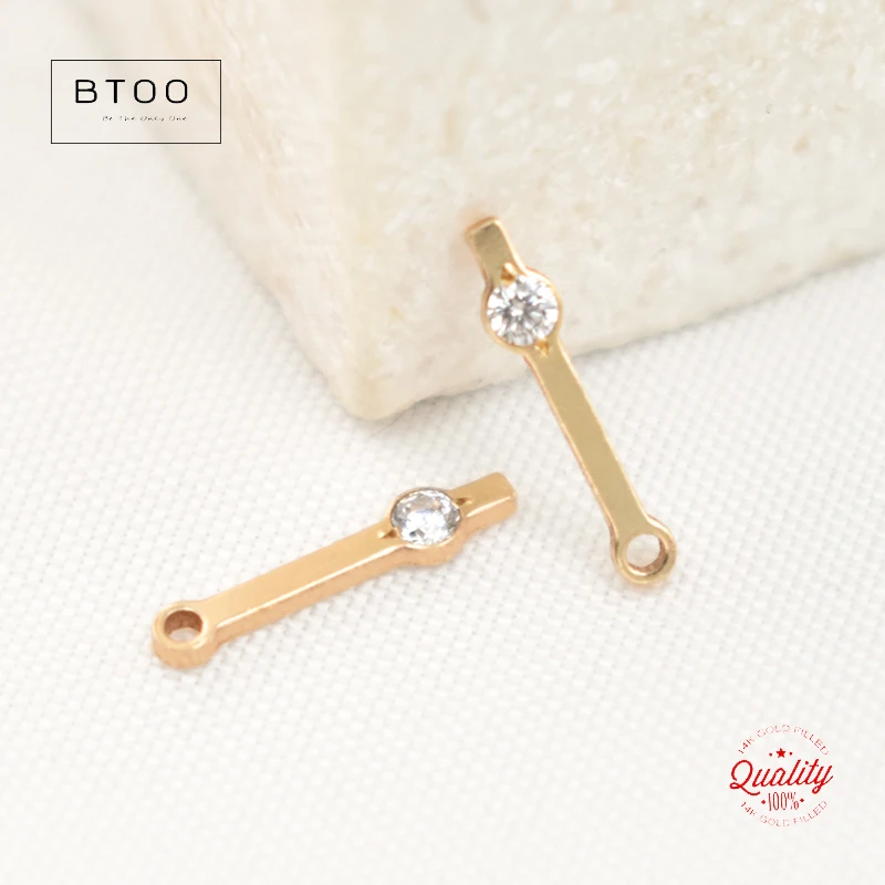 Real 14K Gold Filled Strip Shape Charm Zircon Connector Pendant For Necklace DIY Jewelry Tarnish Resistant Jewelry Findings