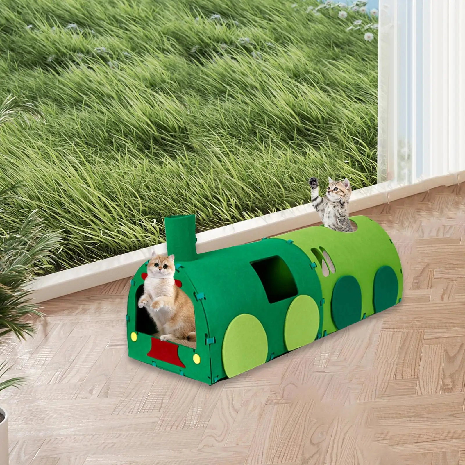 Cat Tunnel Non Woven Cloth Train Shaped Cat Bed Interactive Toy Hideout Play Tube for Small Animals Kittens Rabbits Puppy Puzzle