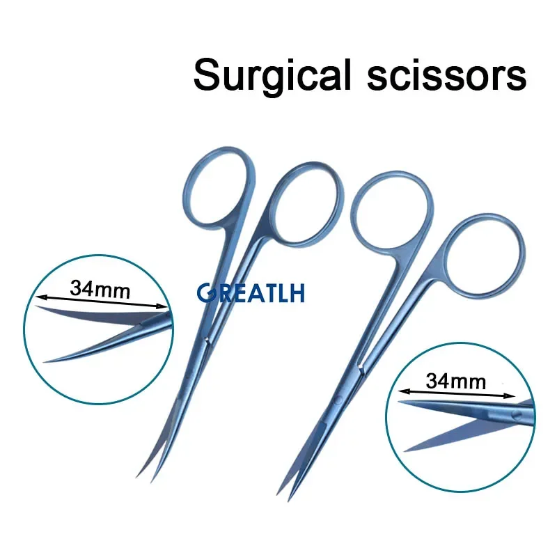 Ophthalmic Kit with Sterilization Tray Box Straight Forceps with Platform Scissors Titanium Alloy Set Straight Curved