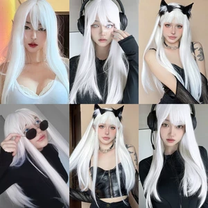 Henry Margu weiß langer, gerade synthetische Perücken für Frauen farbenfrohe Cosplay -Haare gefälschte Haare mit hoher Temperatur weißer Perücke 10 Hauptverkäufe synthetischer Gewebe - №9