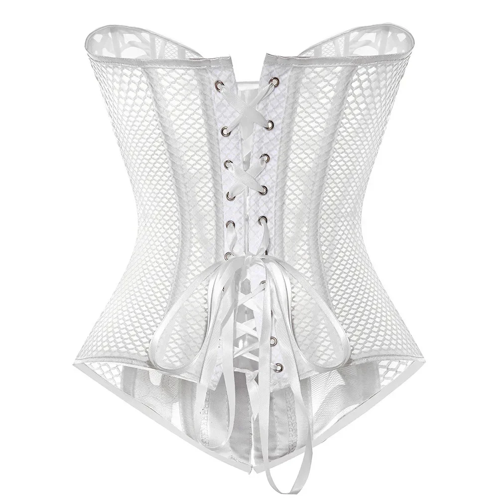 Sexy Women Bustier Lace Up Corset Top Hollow Out Mesh Waist Trainer Lingerie Overbust Corsets Body Shaper Plus Size