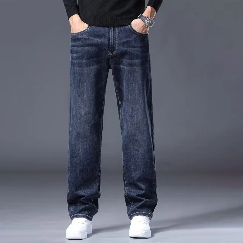 

Мужские повседневные прямые облегающие джинсы, новые весенние мужские повседневные джинсовые брюки в деловом стиле, мужские простые модные светло-голубые брюки