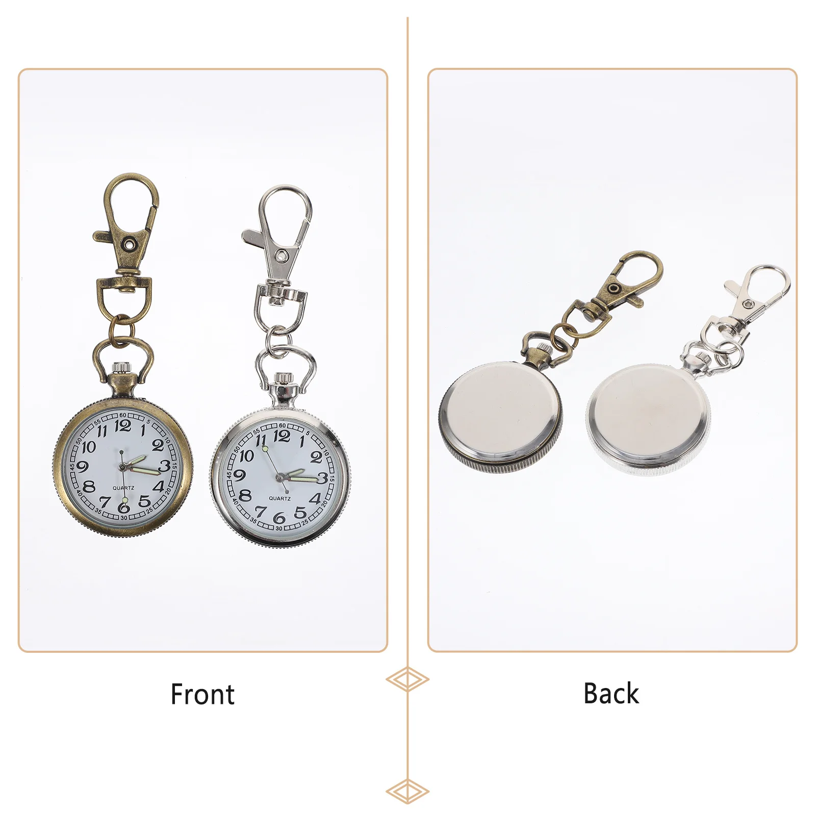 2pcs Vintage Chest Watch Alloy Quartz Pocket Watch Keychain For Nurses Doctors Students Key Ring Pendant Accessory