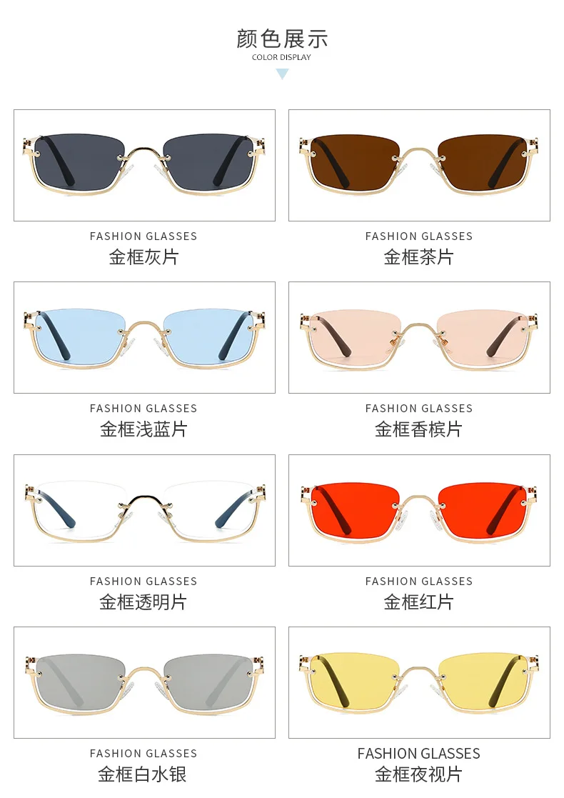 Modische Kleine Quadratische Damen-Sonnenbrille Luxusmarke Metall-Halbrahmen-Sonnenbrille Damen-Trend 2024 Vintage Schwarz Rosa Tönungen – Detail 7