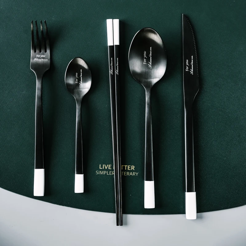 

Nordic Simple Cutlery Set 304stainless Steel Black Modern Fashion Dinnerware Set Ensembles De Vaisselle Home Decoration EC50CJ