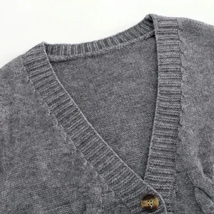 Strickjacke geschnitten mit V Frauen Langarm -Härte Hülle Strick bekommen Casacos Herbst Winter Heiße koreanische Modejacke Strickjacke Strickjacke 12 Hauptverkäufe hauptsächlich weiblicher Tricot - №4