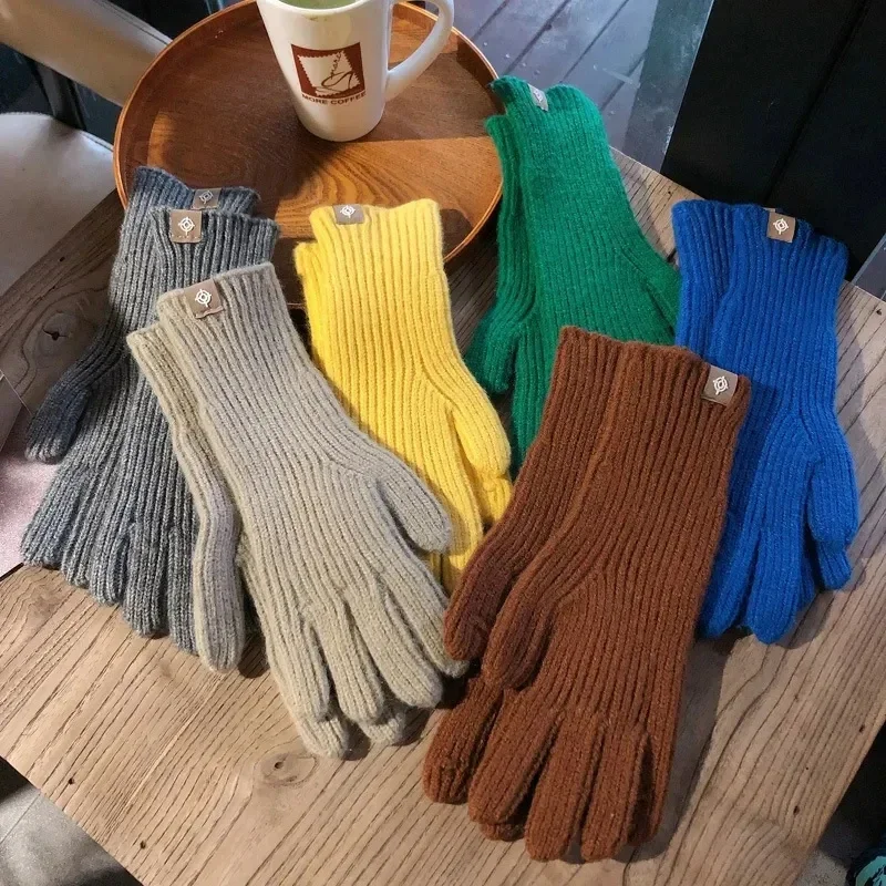 

Women Winter Warm Knitted Full Finger Gloves Woolen Touch Screen Mittens Thick Warm Soft Cycling Driving High Quality Gloves